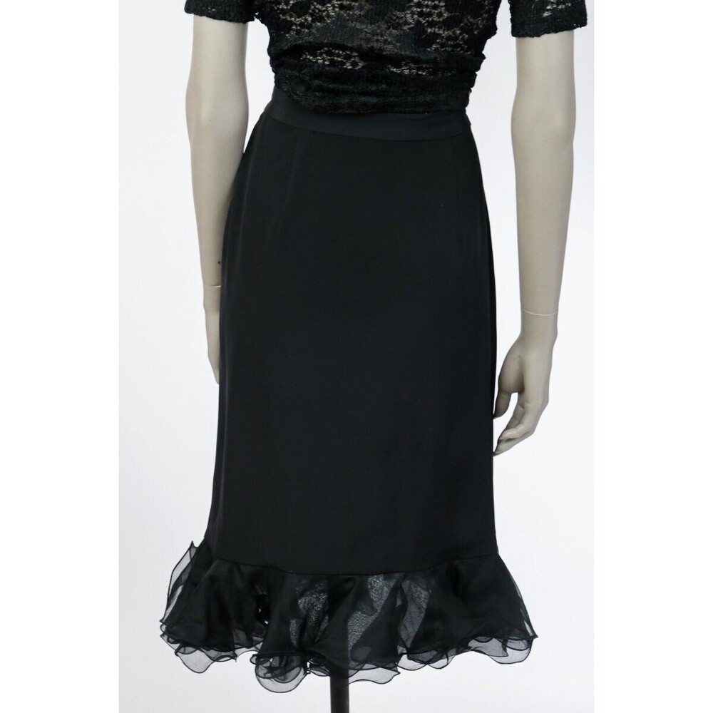 Vintage 1990s 90s Black Silk Ruffled True Wrap Skirt M Goth Gothic Minimalist - Picture 7 of 9